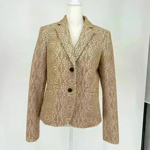 Calvin Klein Womens Blazer Size 4 Beige White Single Breasted Lace Overlay‎ - Picture 1 of 11